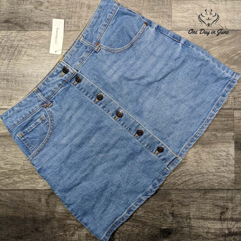 Harper Heritage Francesca Button Front Denim Mini Skirt Blue NWT Size L